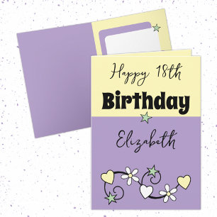 Happy 18th birthday name purple yellow card