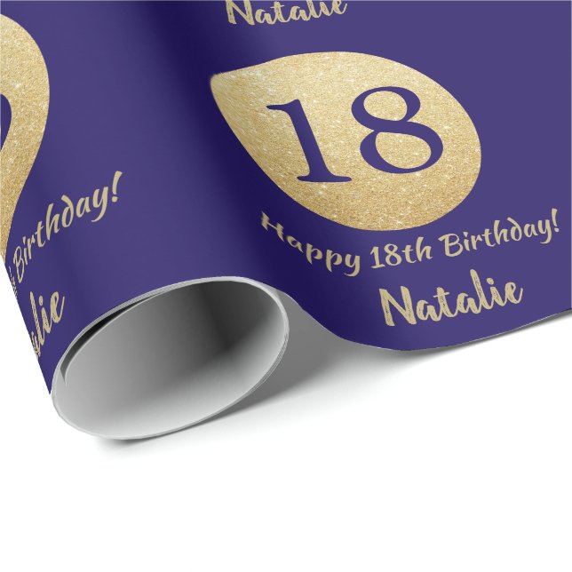 Happy 18th Birthday Navy Blue and Gold Glitter Wrapping Paper (Roll Corner)