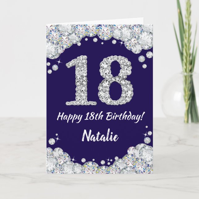 Happy 18th Birthday Navy Blue and Silver Glitter Card (Front)