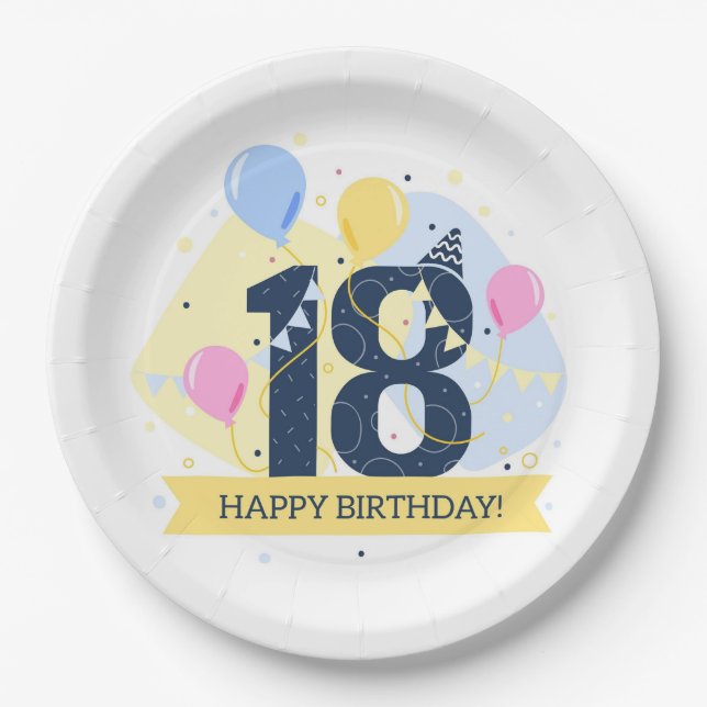 Happy 18th Birthday Paper Plate (Front)