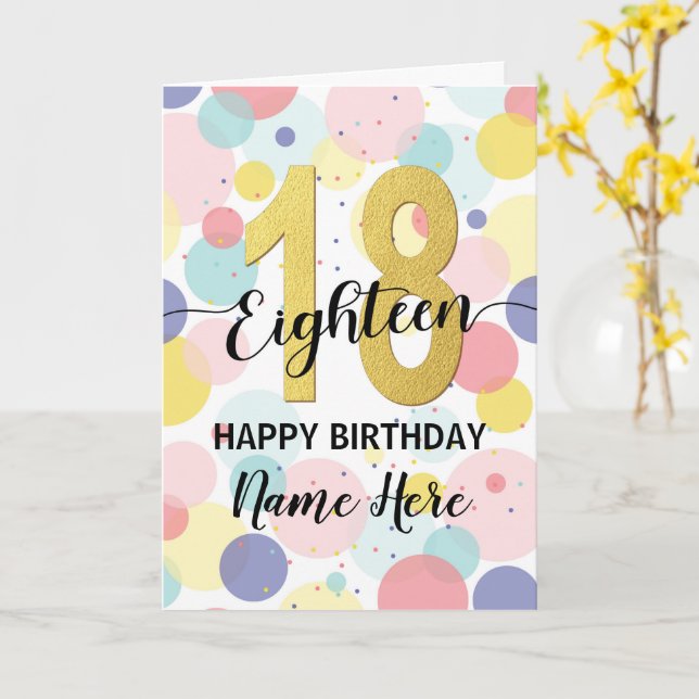 Happy 18th Birthday Pastel Rainbow and Gold Girl Card (Yellow Flower)