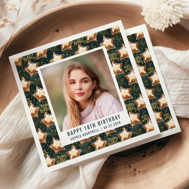 Happy 18th Birthday Photo Glam Star Balloons Napkin (Creator Uploaded)