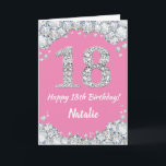 Happy 18th Birthday Pink and Silver Glitter Card<br><div class="desc">Happy 18th Birthday Pink and Silver Glitter Card with personalised name. For further customisation,  please click the "Customise it" button and use our design tool to modify this template.</div>