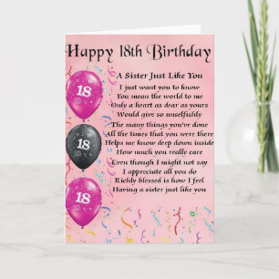 Happy 18th Birthday - Sister Poem Card
