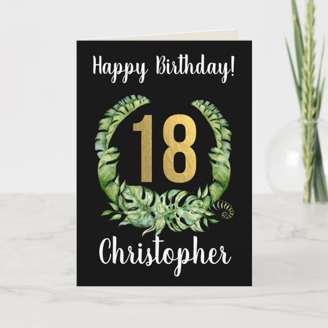 Happy 18th Birthday Son Modern Gold Wreath Name Card (Front)