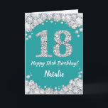Happy 18th Birthday Teal and Silver Glitter Card<br><div class="desc">Happy 18th Birthday Teal Turquoise Aqua and Silver Glitter Card with personalised name. For further customisation,  please click the "Customise it" button and use our design tool to modify this template.</div>