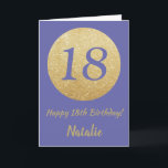 Happy 18th Birthday Very Peri and Gold Glitter Card<br><div class="desc">Happy 18th Birthday Very Peri and Gold Glitter Card with personalised name. For further customisation,  please click the "Customise it" button and use our design tool to modify this template.</div>