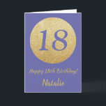 Happy 18th Birthday Very Peri and Gold Glitter Card<br><div class="desc">Happy 18th Birthday Very Peri and Gold Glitter Card with personalised name. For further customisation,  please click the "Customise it" button and use our design tool to modify this template.</div>