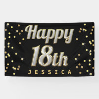 Happy 18th Bling Typography Gold Confetti Black
