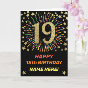 Happy 19th Birthday Black & Gold Rainbow Firework Card