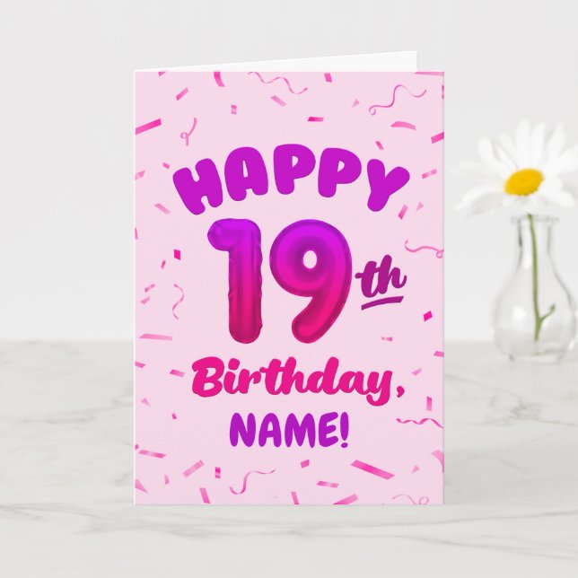 Happy 19th Birthday Card with Custom Name (Small Plant)