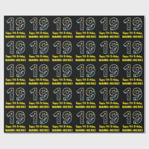 Happy 19th Birthday, Fun Colourful Stars Pattern 1 Wrapping Paper