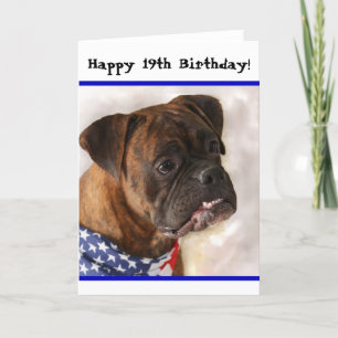 Happy 19th Birthday Patriotic Boxer greeting card