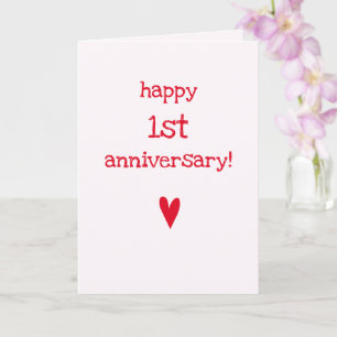 Happy 1st Anniversary - Cute Red Heart Card