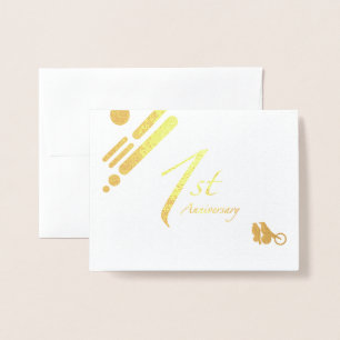Happy 1st Anniversary Mod Birds Foil Card