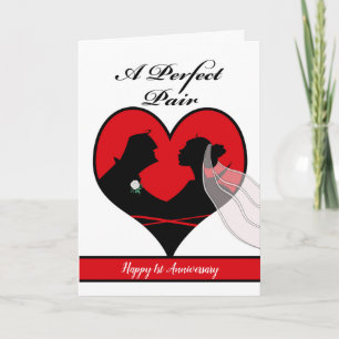 Happy 1st Anniversary, Perfect Pair, Custom Text Card