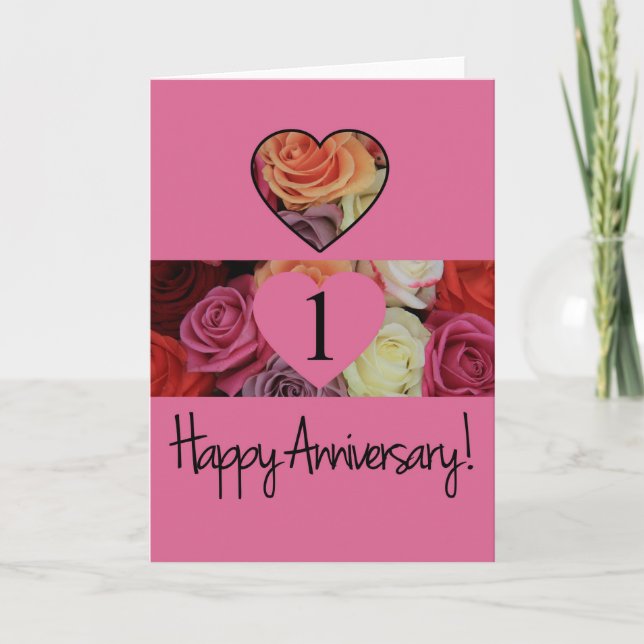 Happy 1st Anniversary roses Card (Front)