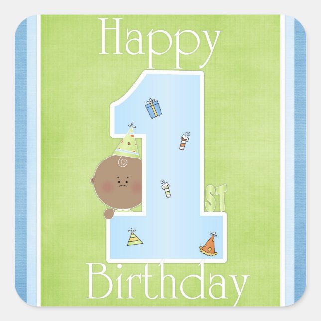 Happy 1st Birthday {African American} Stickers (Front)