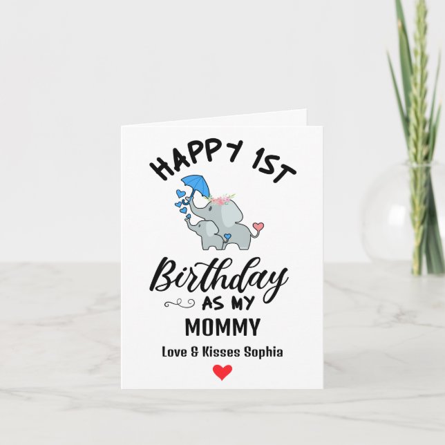 Happy 1st Birthday as my Mummy With Baby elephant Holiday Card (Front)