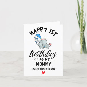 Happy 1st Birthday as my Mummy With Baby elephant Holiday Card