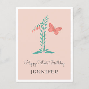 Happy 1st Birthday Baby Girl Butterfly Floral Card