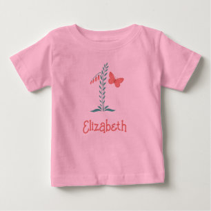 Happy 1st Birthday Baby Girl Butterfly Floral T-Shirt