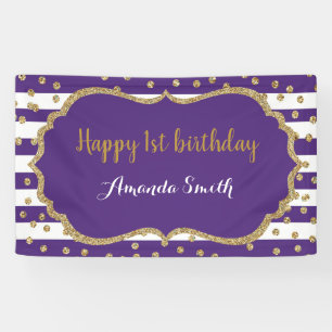 Happy 1st Birthday Banner Purple and Gold Glitter