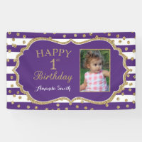 Happy 1st Birthday Banner Purple Gold Photo