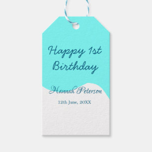 Happy 1st birthday blue wavy retro boho name date gift tags