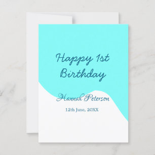 Happy 1st birthday blue wavy retro boho name date postcard