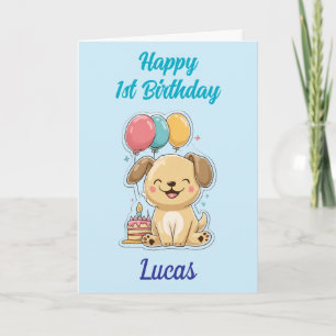 Happy 1st Birthday, Boy, Cute Puppy, Personalized  Card