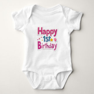 Happy 1st Birthday – Colorful cute Pink Design  Baby Bodysuit