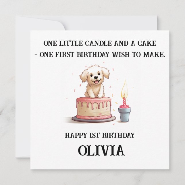 Happy 1st Birthday Congratulations, Name & Puppy,  Card (Front)