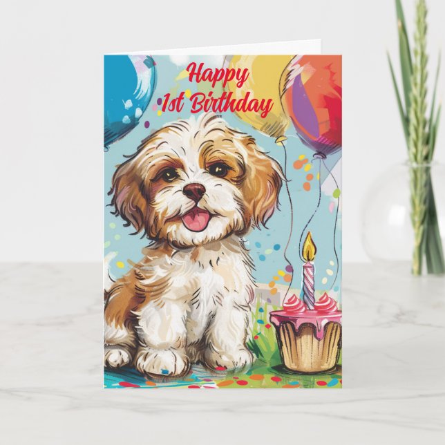 Happy 1st Birthday Congratulations, Puppy,  Card (Front)