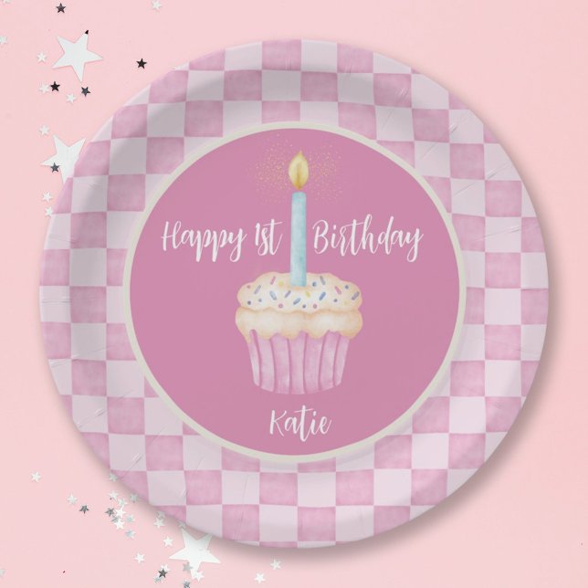 Happy 1st Birthday Cupcake Paper Plate (Creator Uploaded)