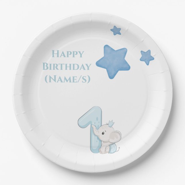 Happy 1st Birthday (Customisable text & Name) Paper Plate (Front)