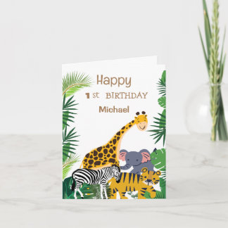 Happy 1st birthday cute baby animals safari jungle note card