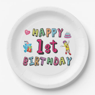 Happy 1st Birthday for 1 year old Kids B-day Paper Plate