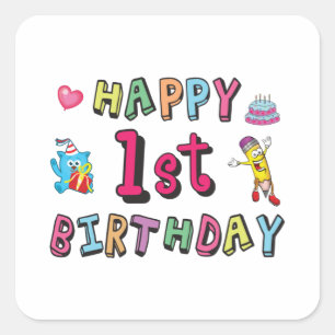 Happy 1st Birthday for 1 year old Kids B-day wish Square Sticker