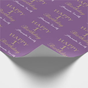 Happy 1st Birthday Gold Glitter and Purple Wrapping Paper