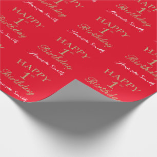 Happy 1st Birthday Gold Glitter and Red Wrapping Paper