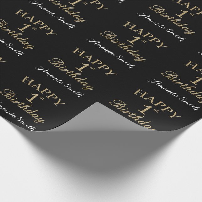 Happy 1st Birthday Gold Glitter Wrapping Paper (Corner)