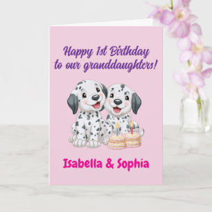 Happy 1st Birthday Granddaughters, Puppies Card