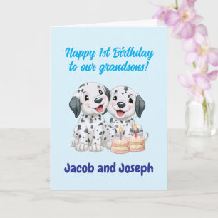 Happy 1st Birthday Grandsons, Puppies Card