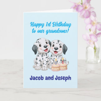 Happy 1st Birthday Grandsons, Puppies   Card
