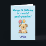 Happy 1st Birthday Great-Grandson, Puppy,  Card<br><div class="desc">Happy 1st Birthday card for great-grandson with happy puppy, cake and balloons. 1st Birthday card from Great-Grandma (and Great-Grandpa). Fully customizable message inside (for example change to "we" if the card comes from Great-Grandma & Great-Grandpa), personalize and change as you wish. Instant download possible. Happy first birthday to a special...</div>