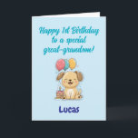 Happy 1st Birthday Great-Grandson, Puppy,  Card<br><div class="desc">Happy 1st Birthday card for great-grandson with happy puppy, cake and balloons. 1st Birthday card from Great-Grandma (and Great-Grandpa). Fully customizable message inside (for example change to "we" if the card comes from Great-Grandma & Great-Grandpa), personalize and change as you wish. Instant download possible. Happy first birthday to a special...</div>