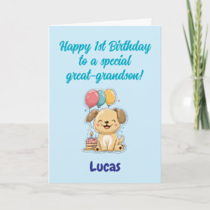 Happy 1st Birthday Great-Grandson, Puppy, Card