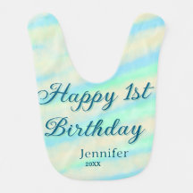 Happy 1st birthday kids baby blue green pastel ret