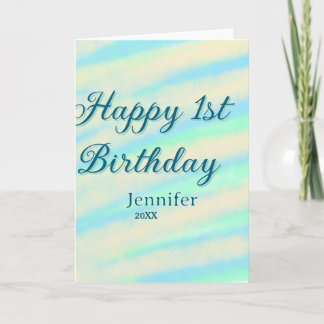 Happy 1st birthday kids baby blue green pastel ret card